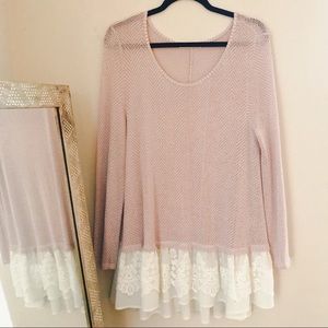 ENTRO PINK LACE TUNIC SWEATER SZ L